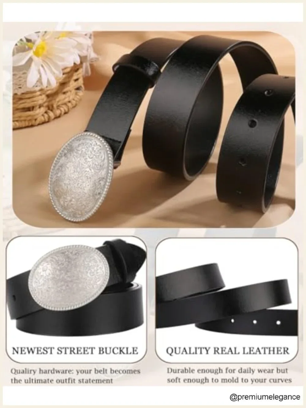 Genuine Leather Western Belt with Interchangeable Silver/Gold Buckles Punk Y2K